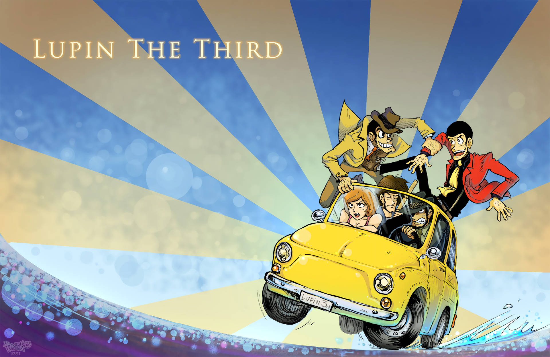 Lupin Characters In A Car Anime Background