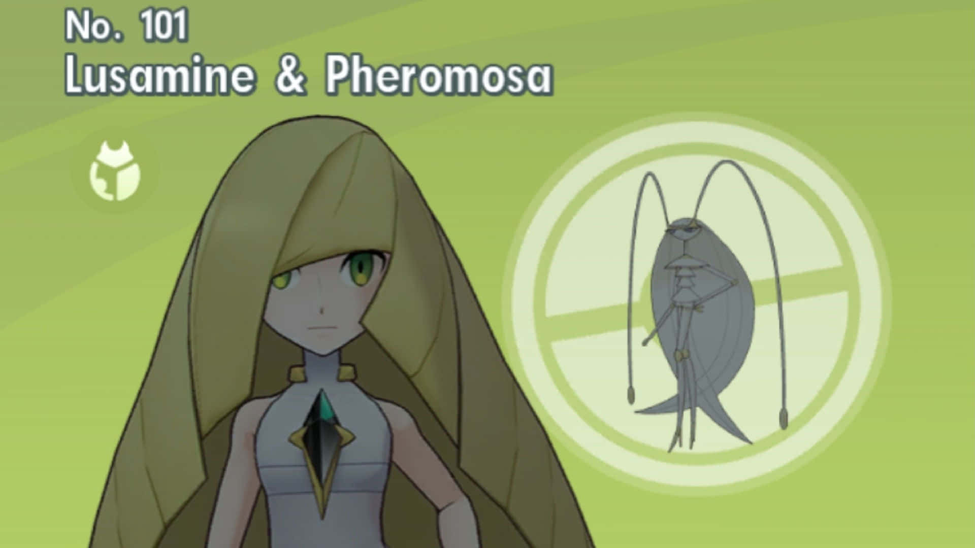 Lusamine And Pheromosa With Green Background Background