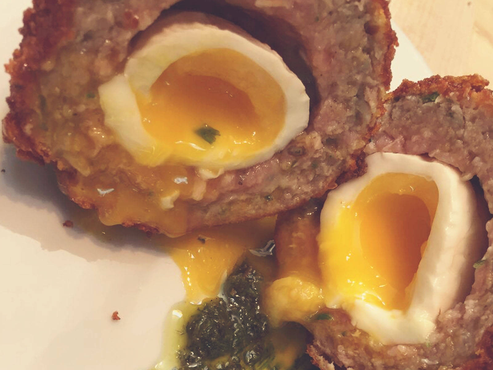 Luscious Traditional British Scotch Egg Dish Background