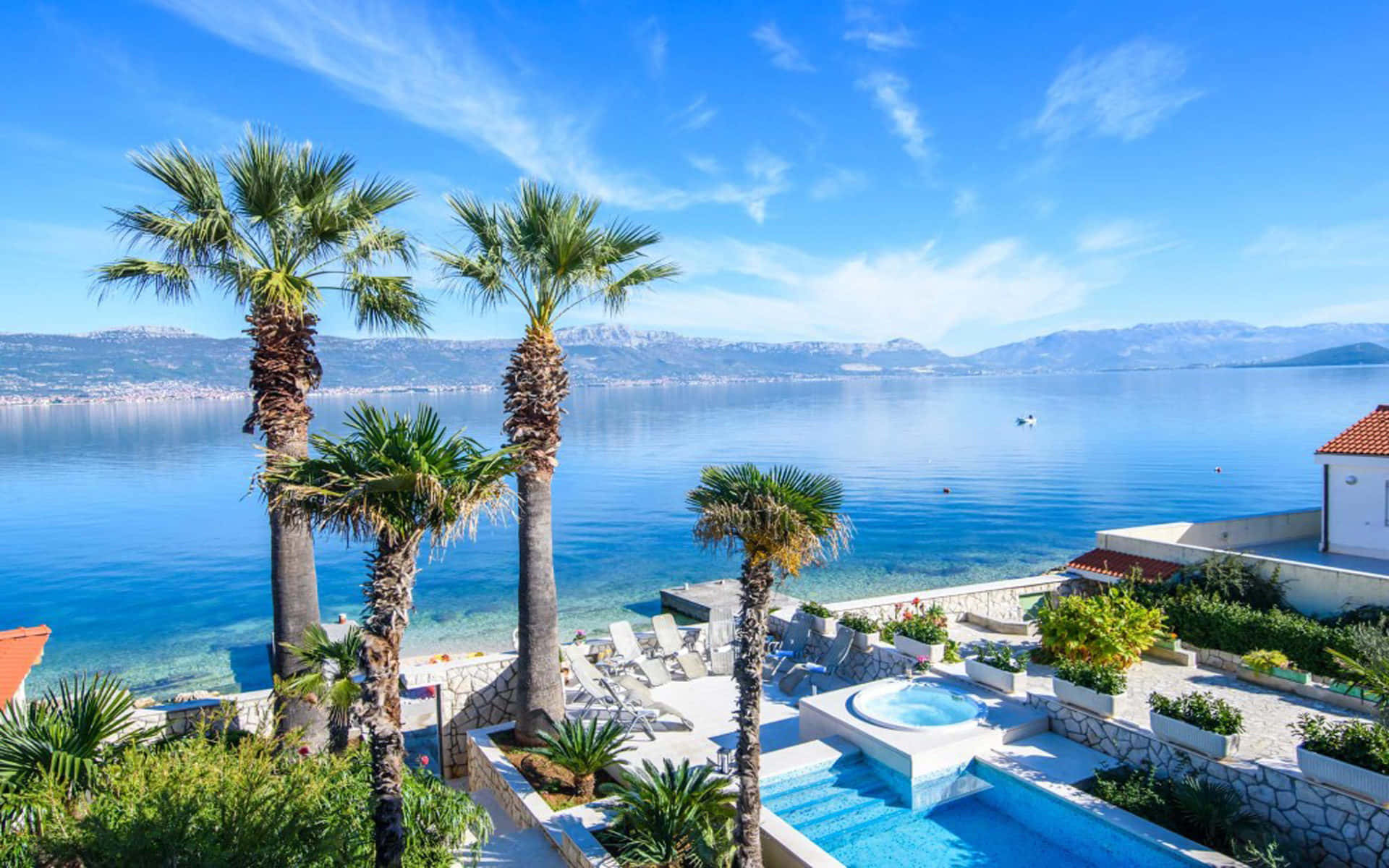 Lush Palm Trees Nestled Over A Sandy Beach
