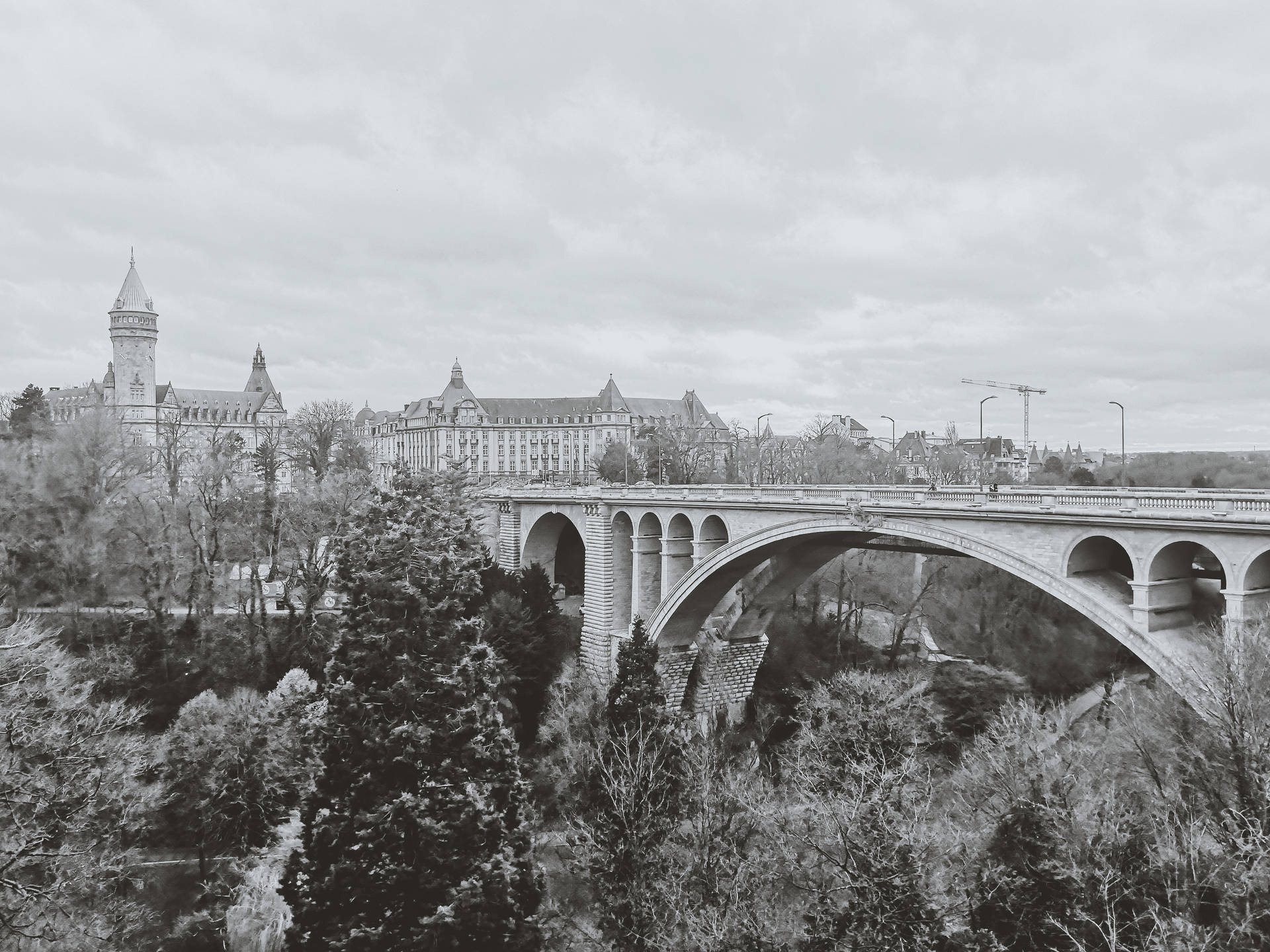 Luxembourg Pont Adolphe Black And White Background