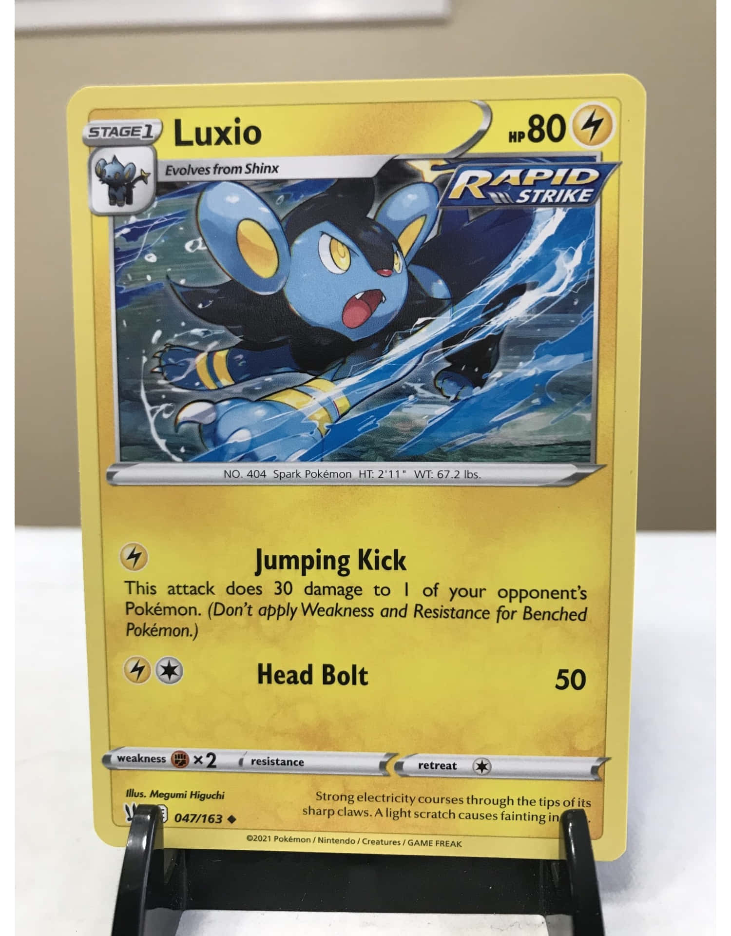 Luxio Trading Card On A Stand