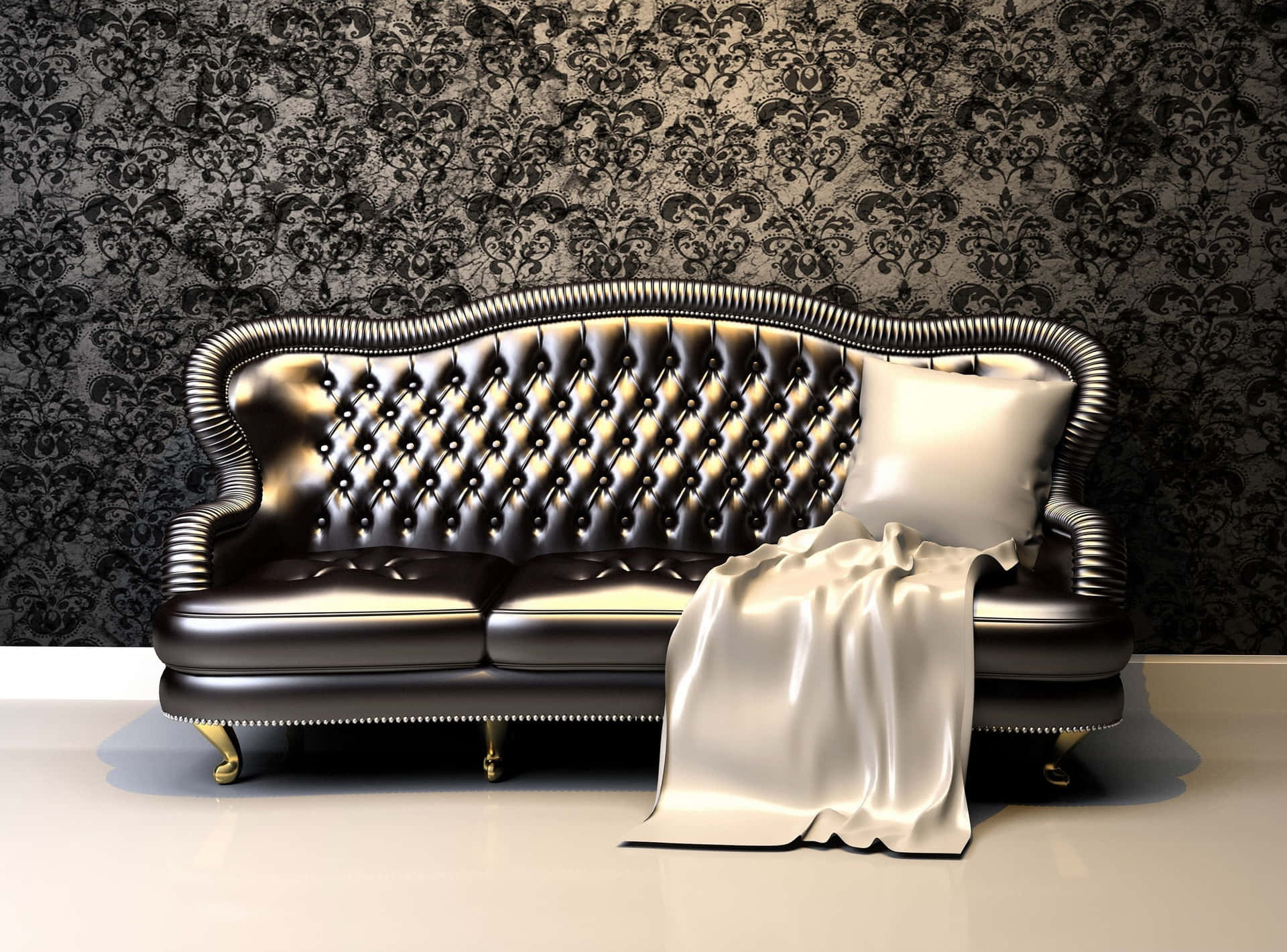 Luxurious Black Couch With Intricate Pattern Background