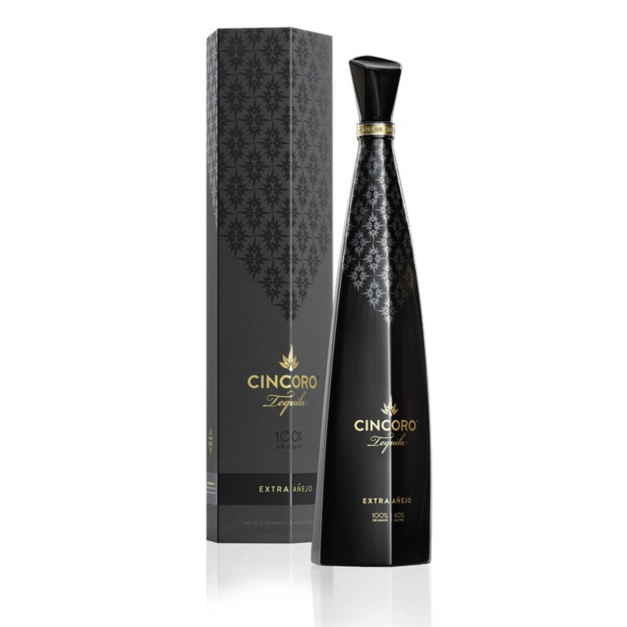 Luxurious Cincoro Tequila Extra Anejo Bottle And Box Background