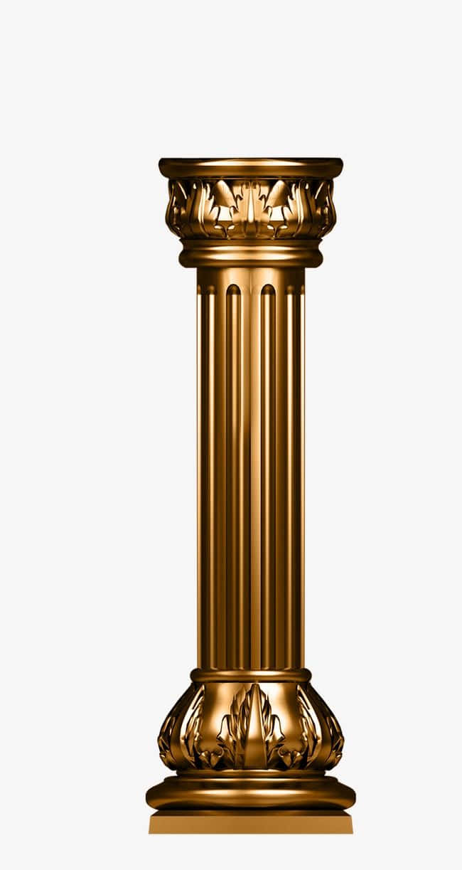 Luxurious Golden Pillar Isolated On White Background.