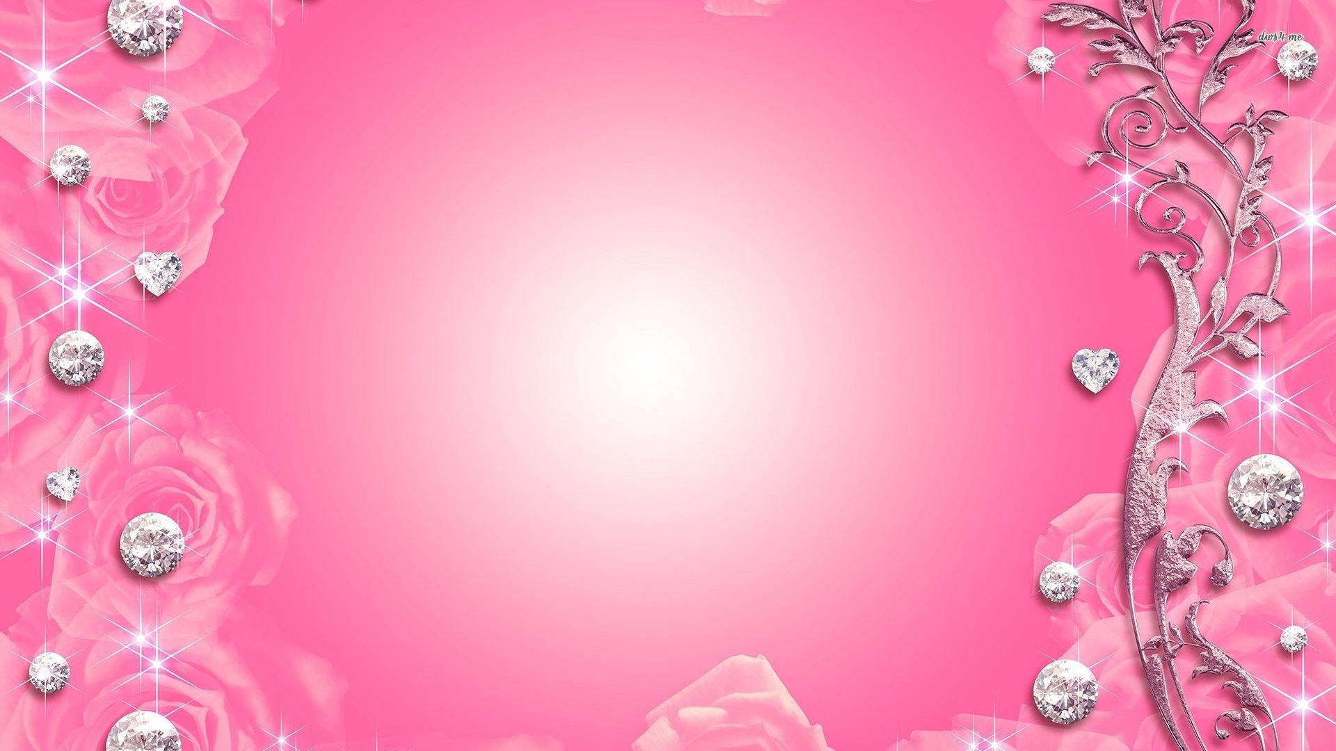 Luxurious Pink Diamonds Woven Amongst Soft Roses Background
