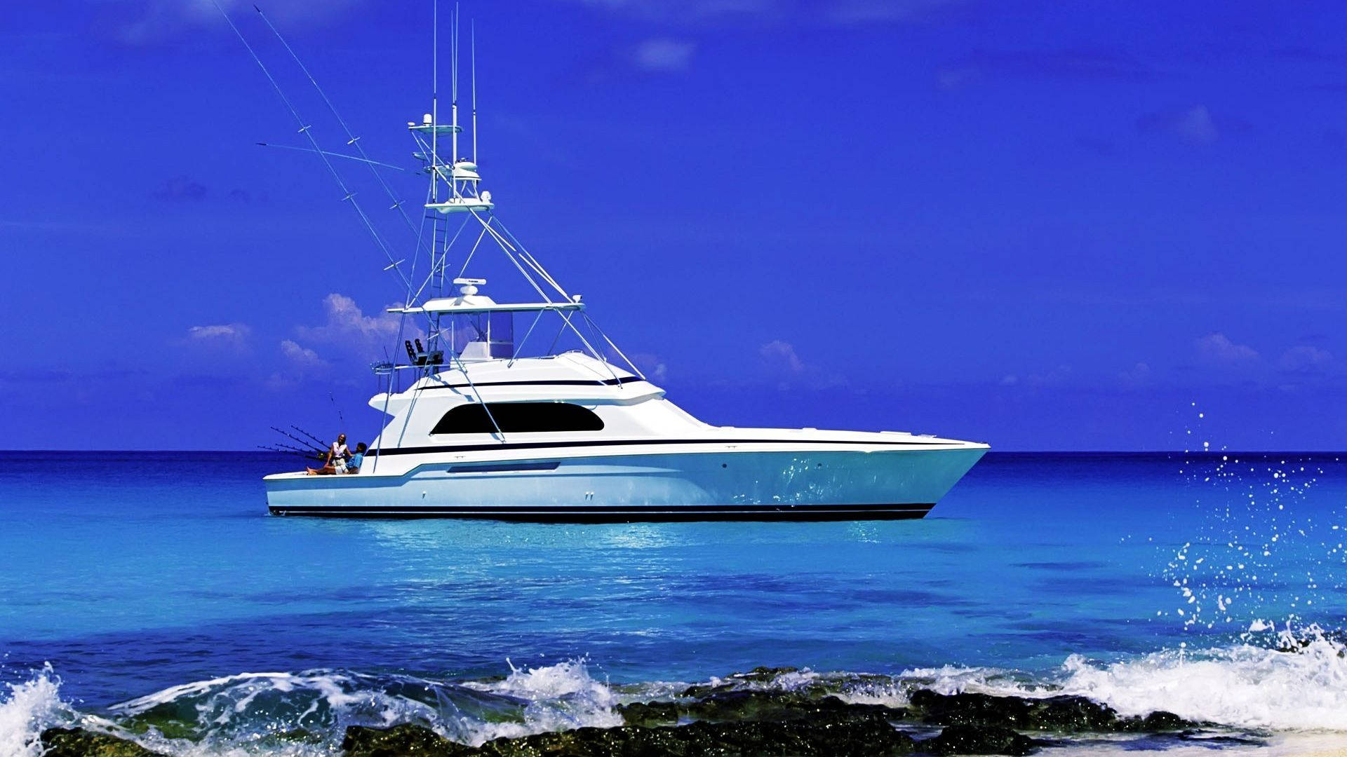 Luxury Boat On Blue Sea Background