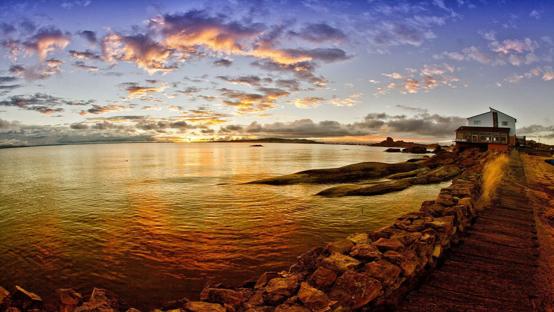 Luxury Peninsula Hotel In Lake Titicaca Background