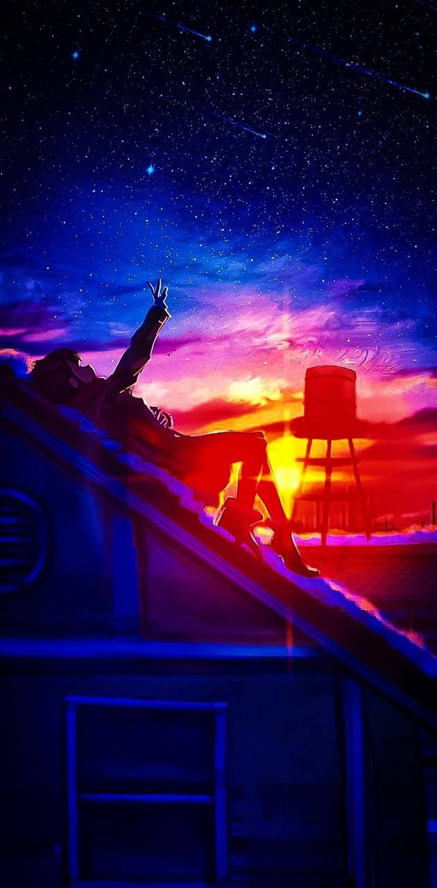 Lying On Rooftop Anime Aesthetic Sunset Background