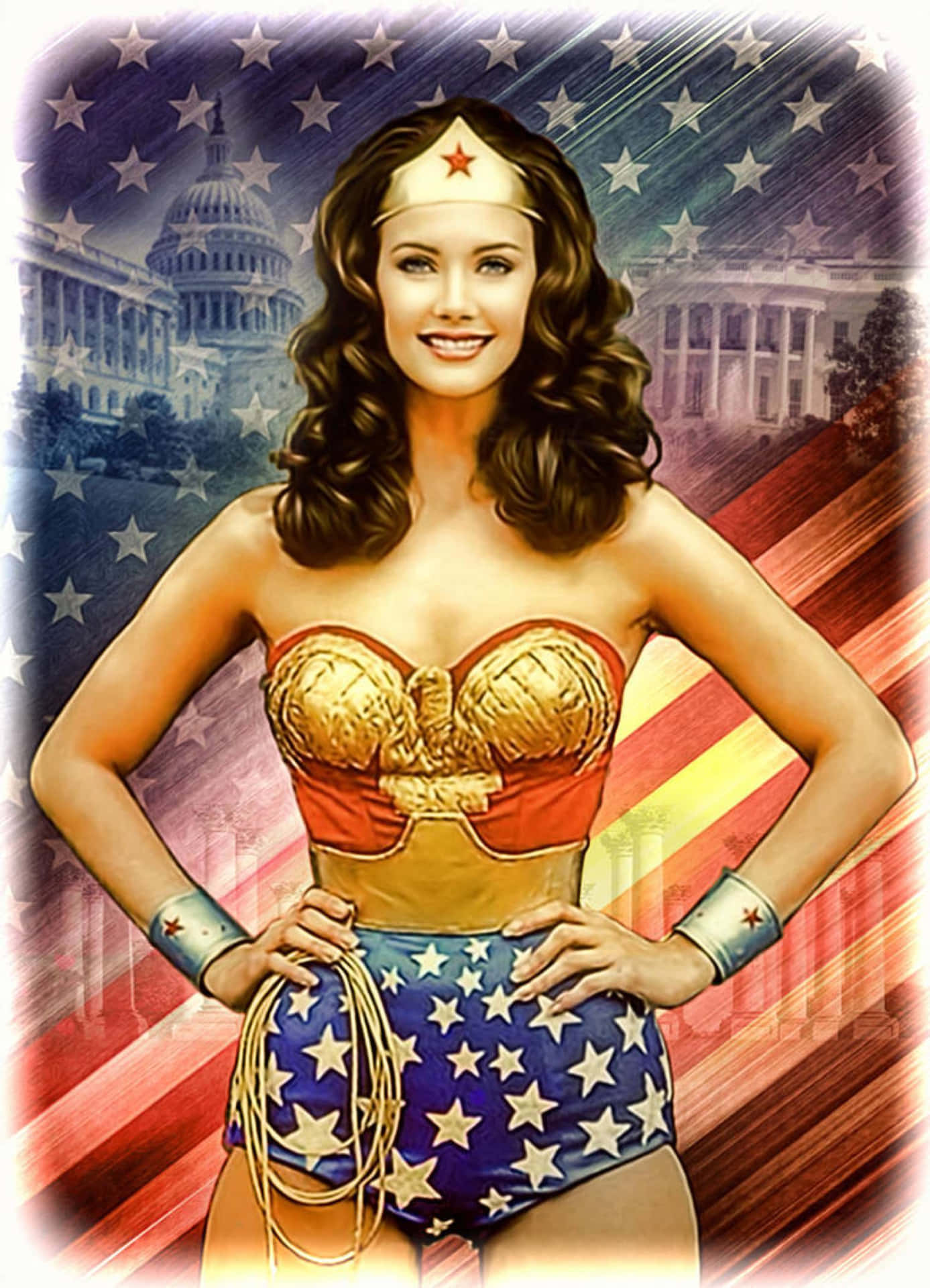 Lynda Carter Wonder Woman Patriotic Backdrop