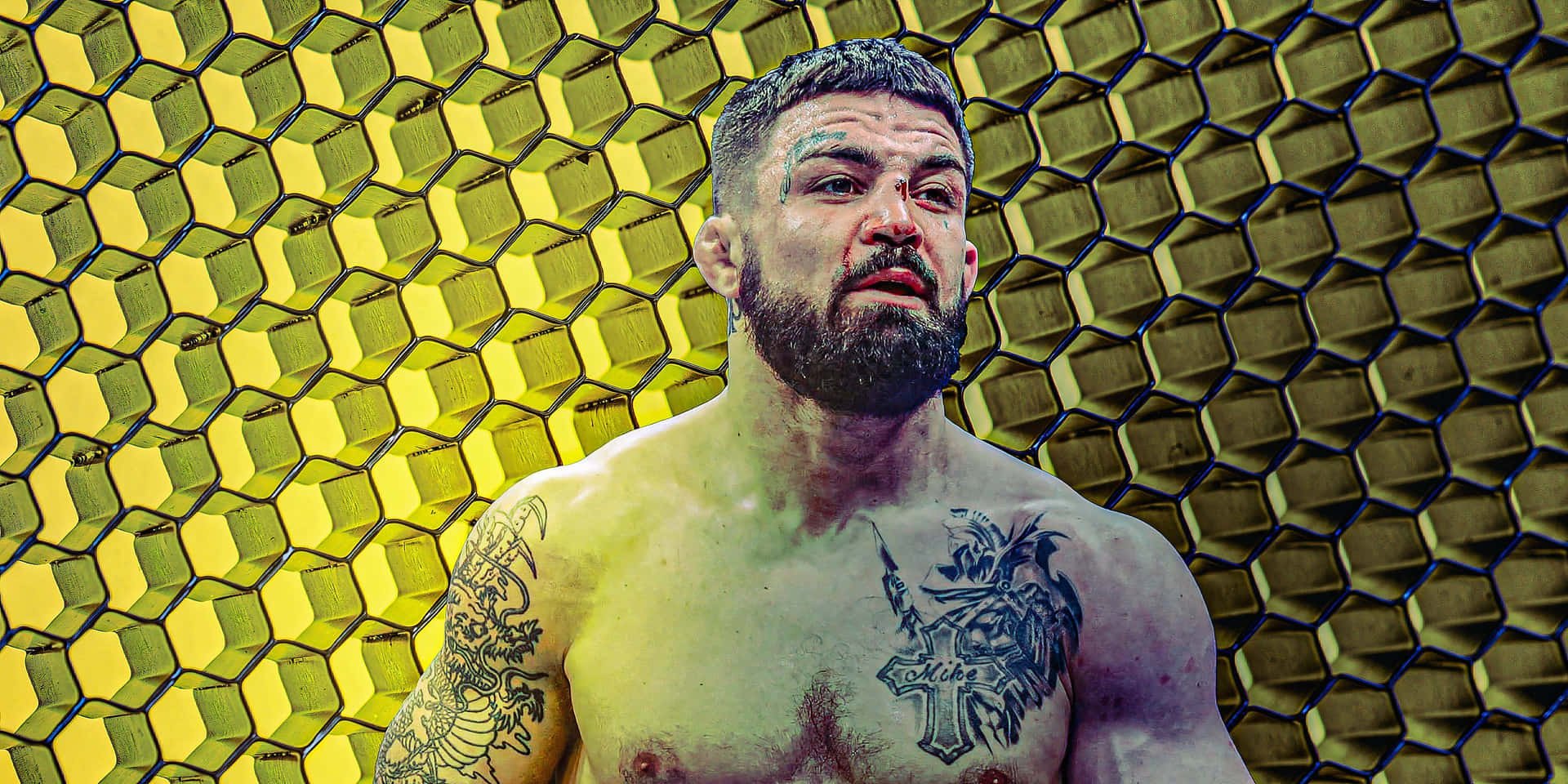 M M A Fighter Against Hexagon Background Background