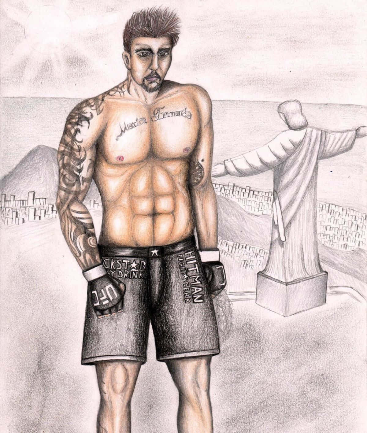 M M A Fighter Pencil Sketch Background