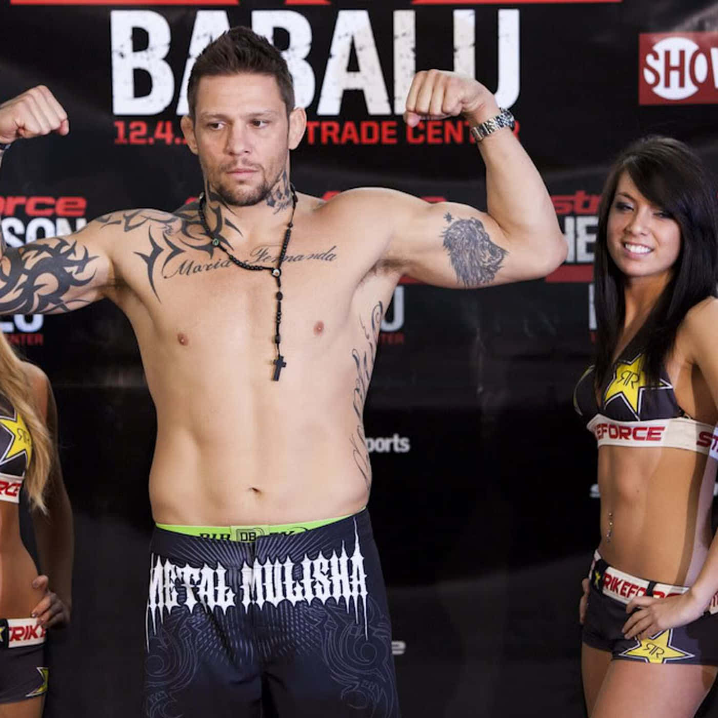 M M A Fighter Weigh In Pose Background