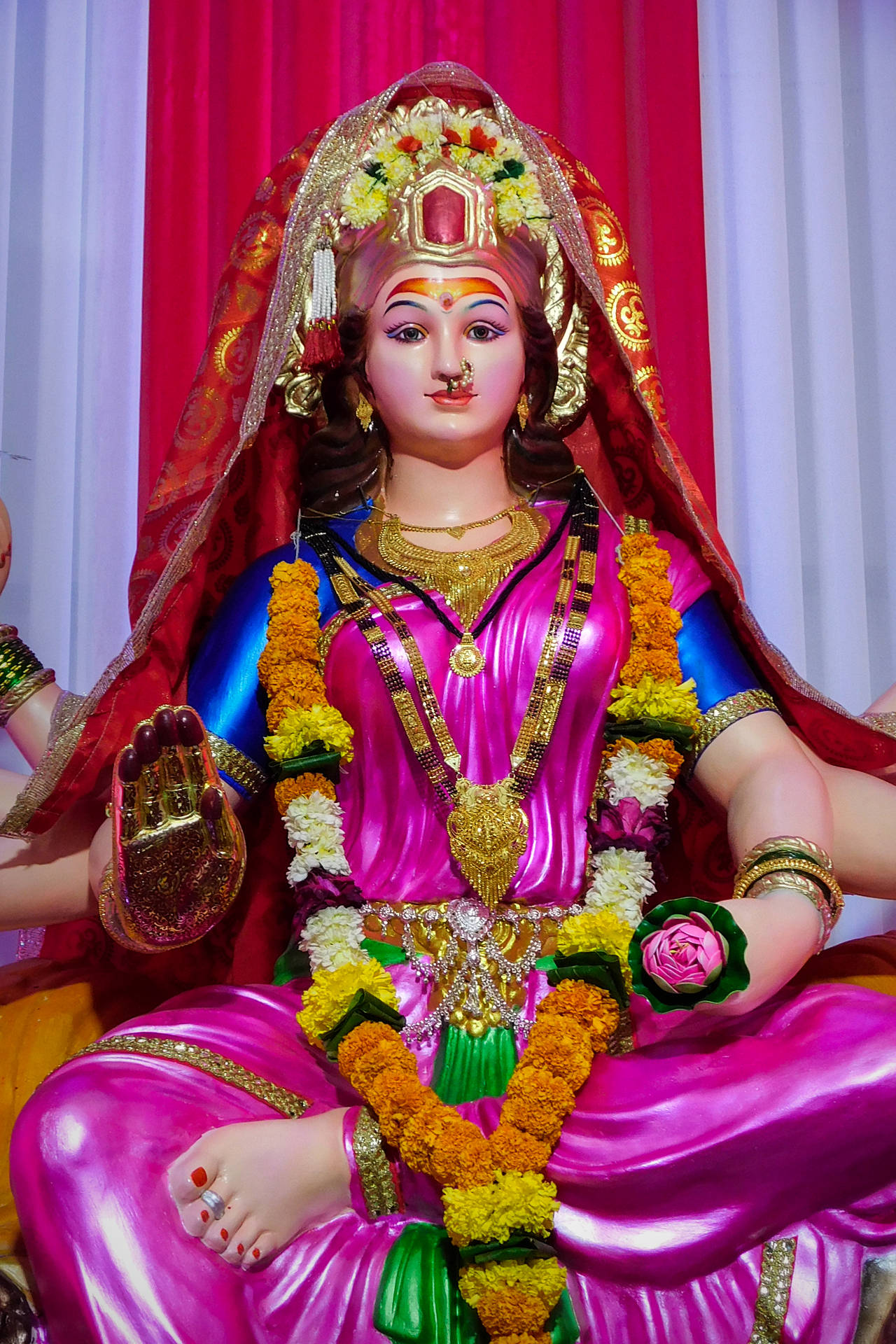 Maa Durga In Pink Dress Background