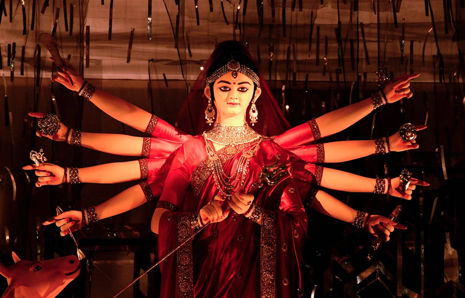 Maa Durga In Red Background