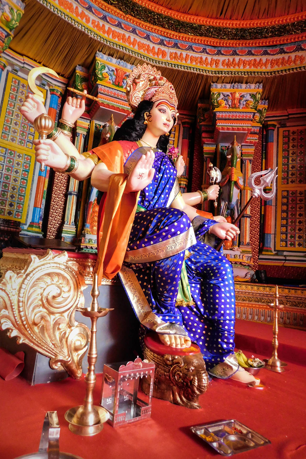 Maa Durga Purple Sari Dress Background