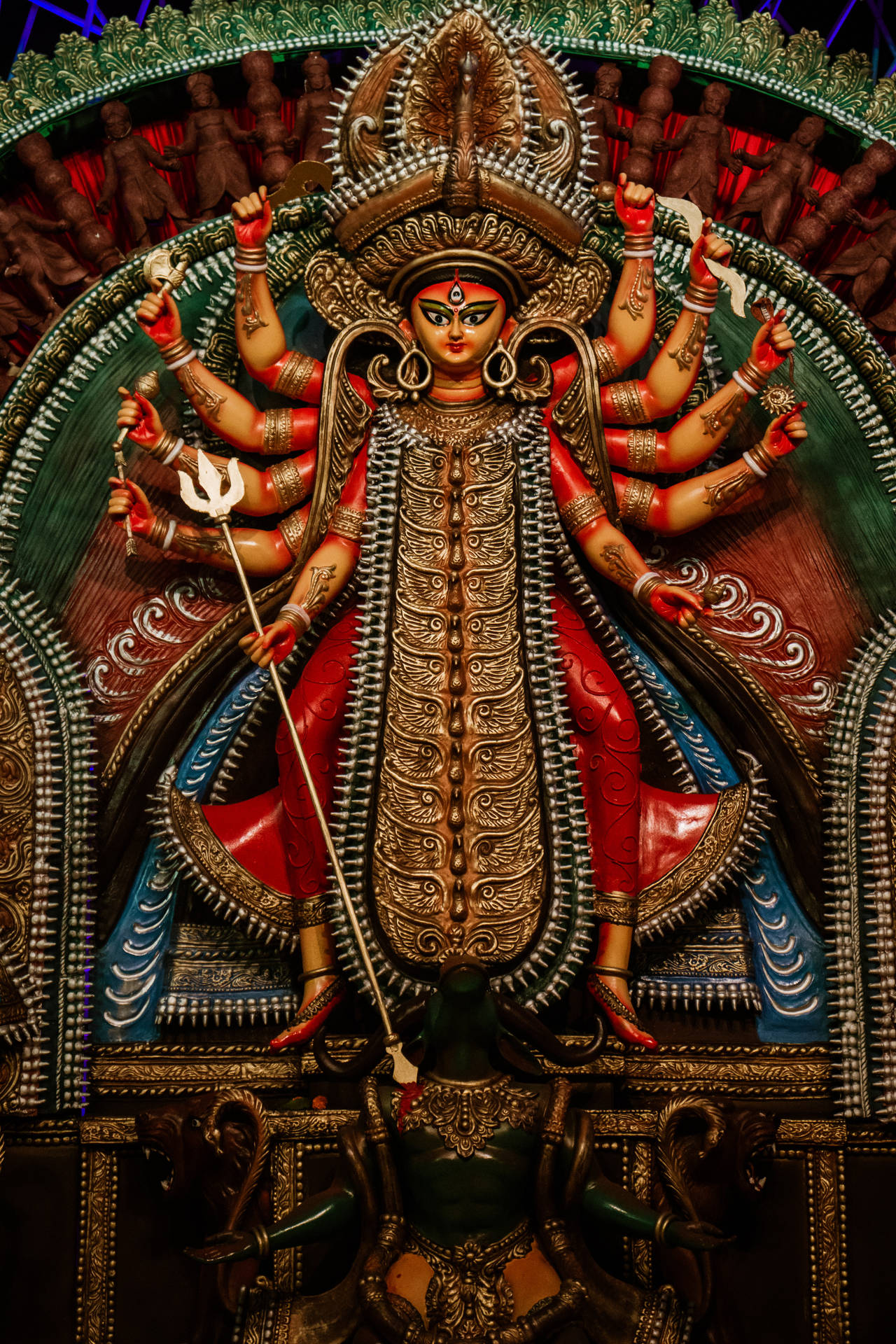 Maa Durga Red Statue Background