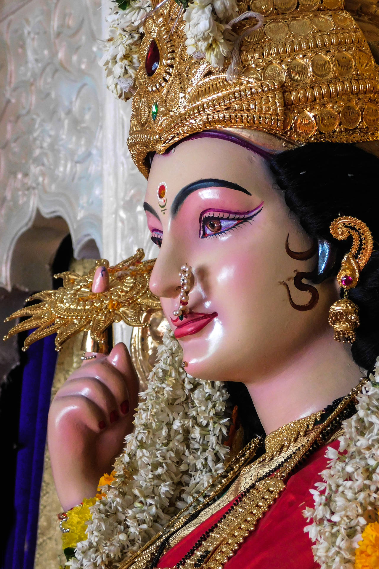 Maa Durga With Golden Crown Background