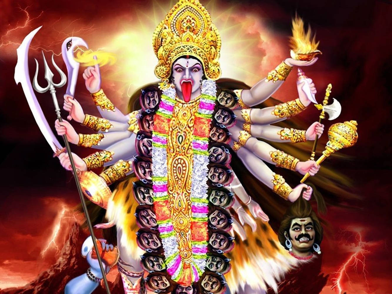 Maa Kali Multiple Arms Fire Aesthetic