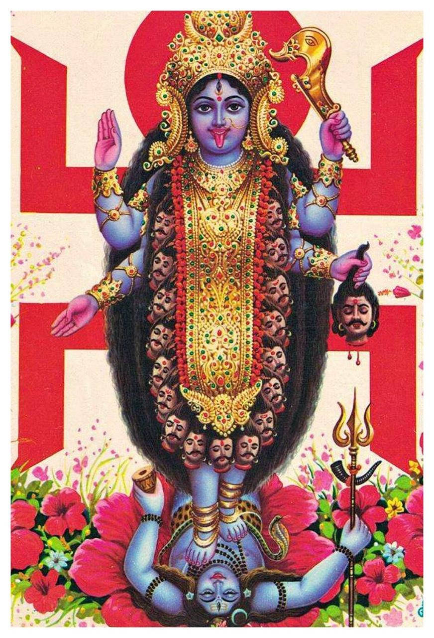 Maa Kali On Shiva Flower Aesthetic Background