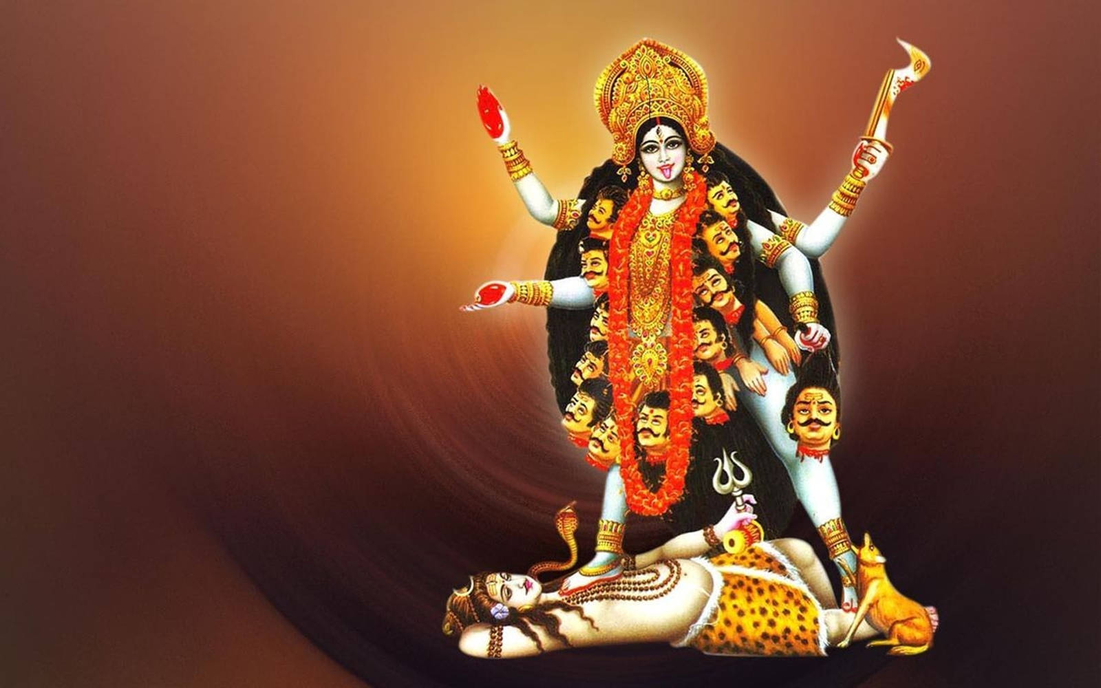 Maa Kali On Shiva Red And Orange