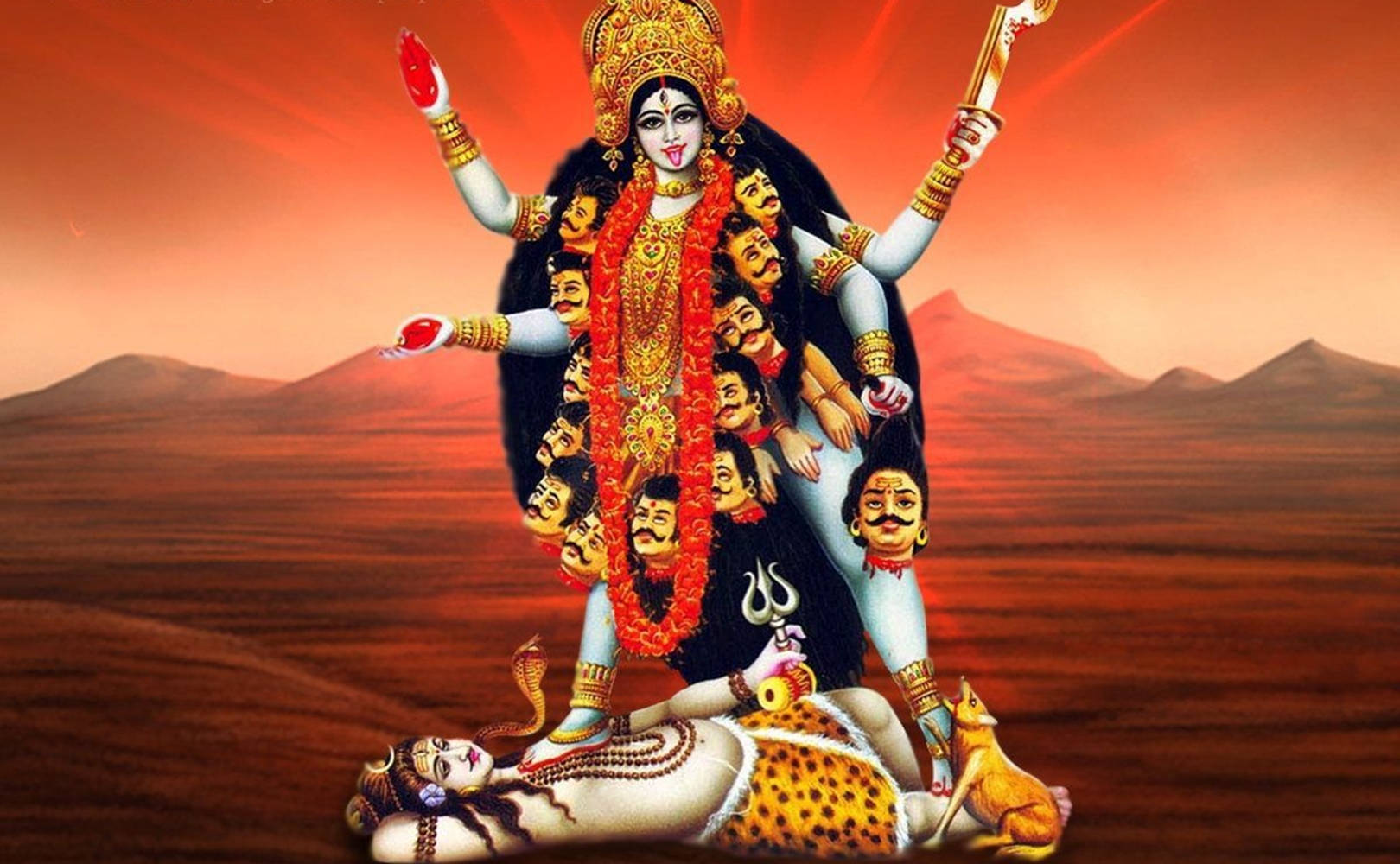 Maa Kali On Shiva Red Desert Background