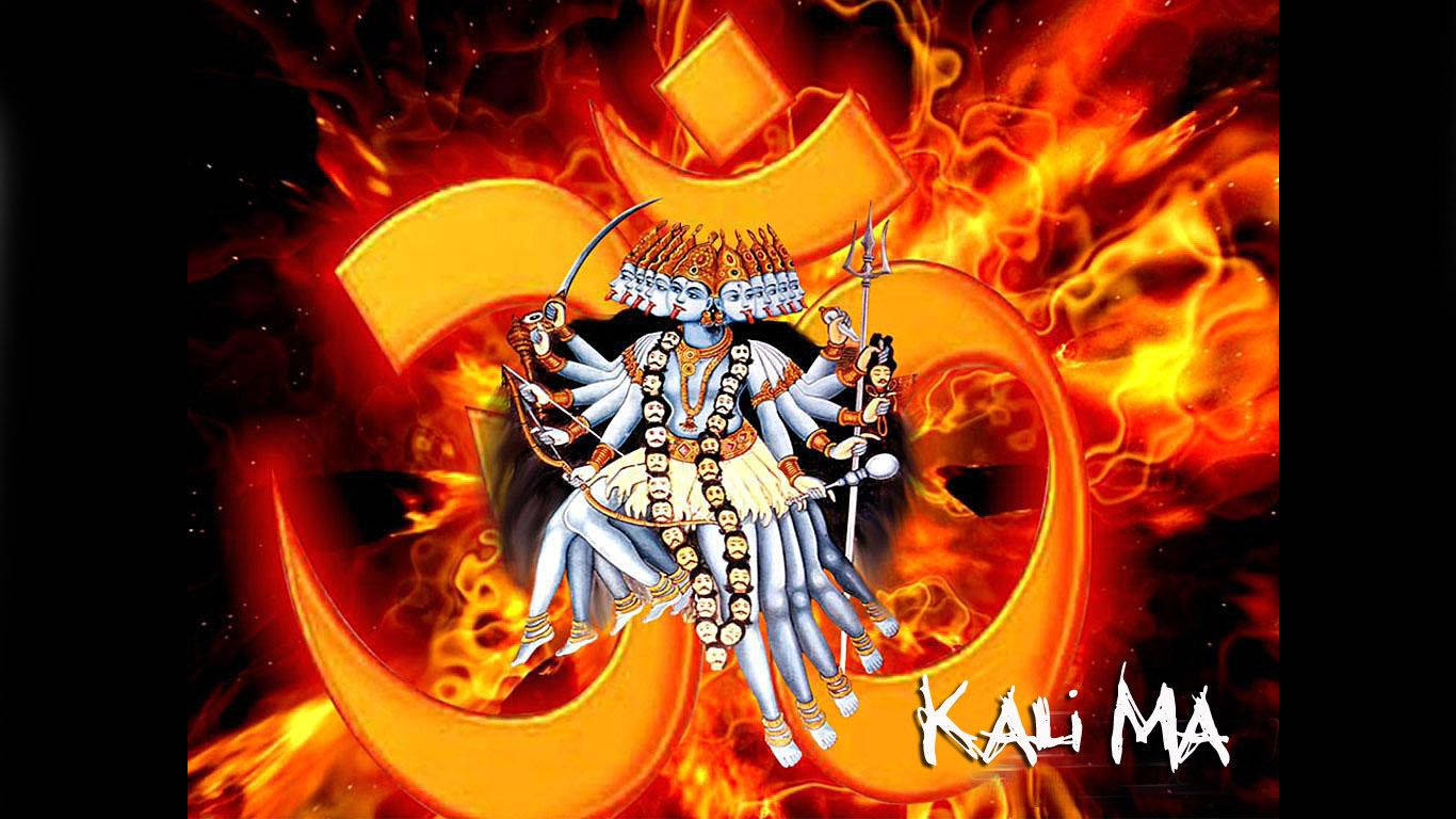 Maa Kali White Sketch Fire Background