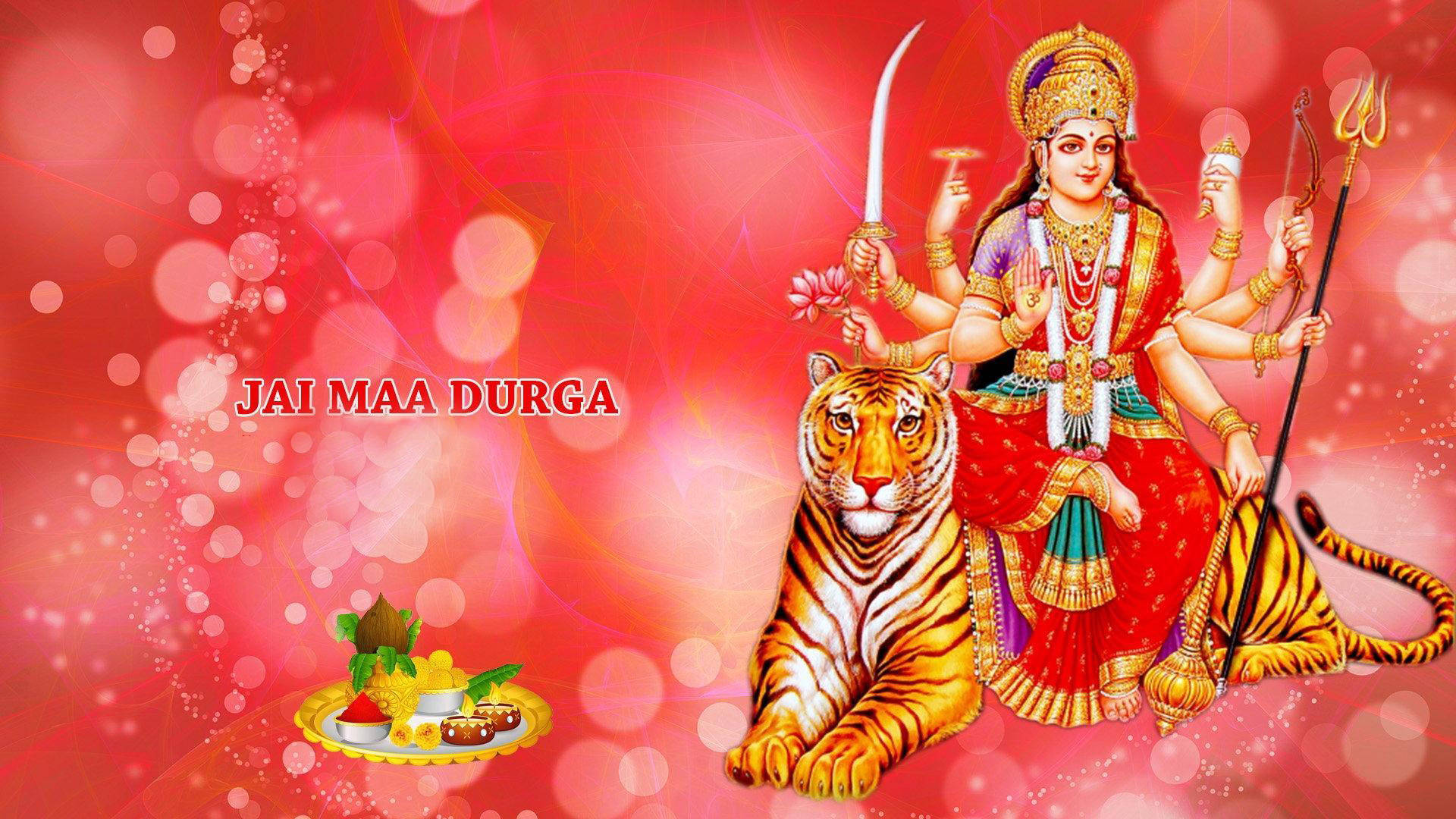 Maa Sherawali Deity Red Bokeh Background Background