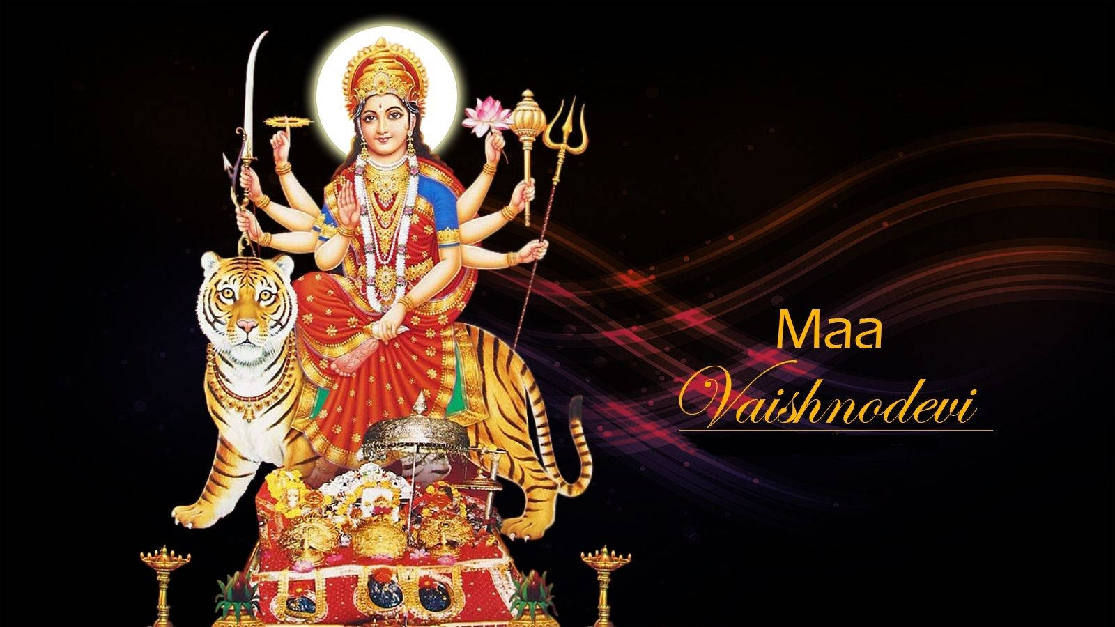 Maa Vaishno Devi Sitting On A Tiger Background