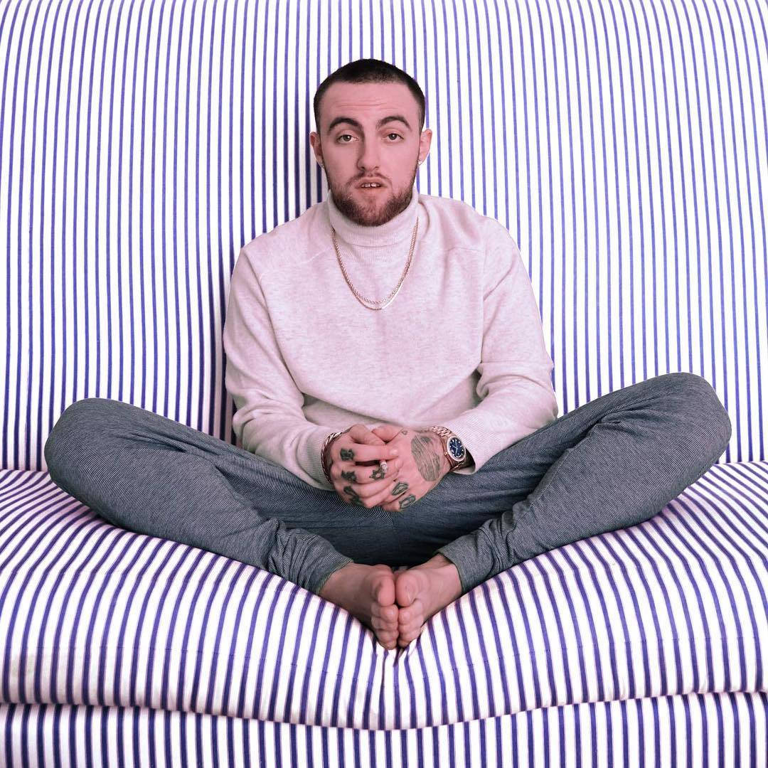 Mac Miller On Striped Sofa