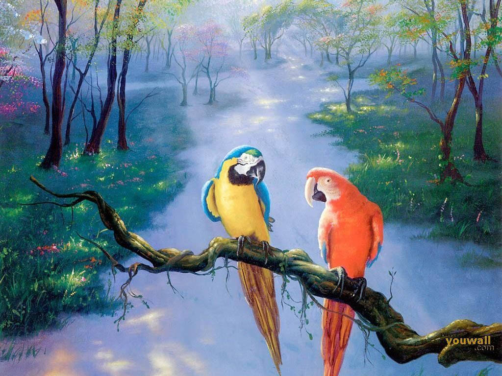 Macaw Parrots Painting Background