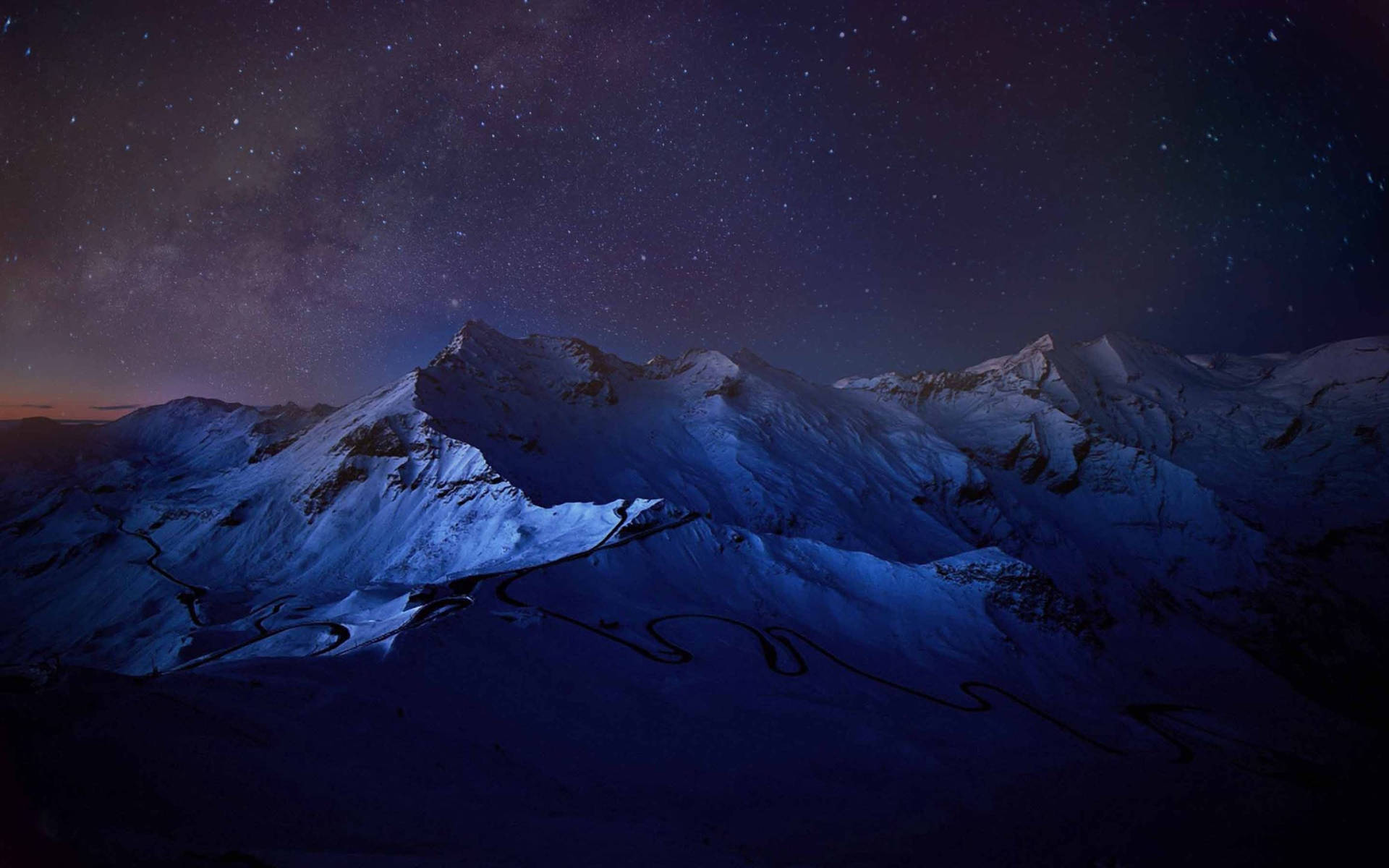Macbook Pro Night Sky Icy Mountains Background