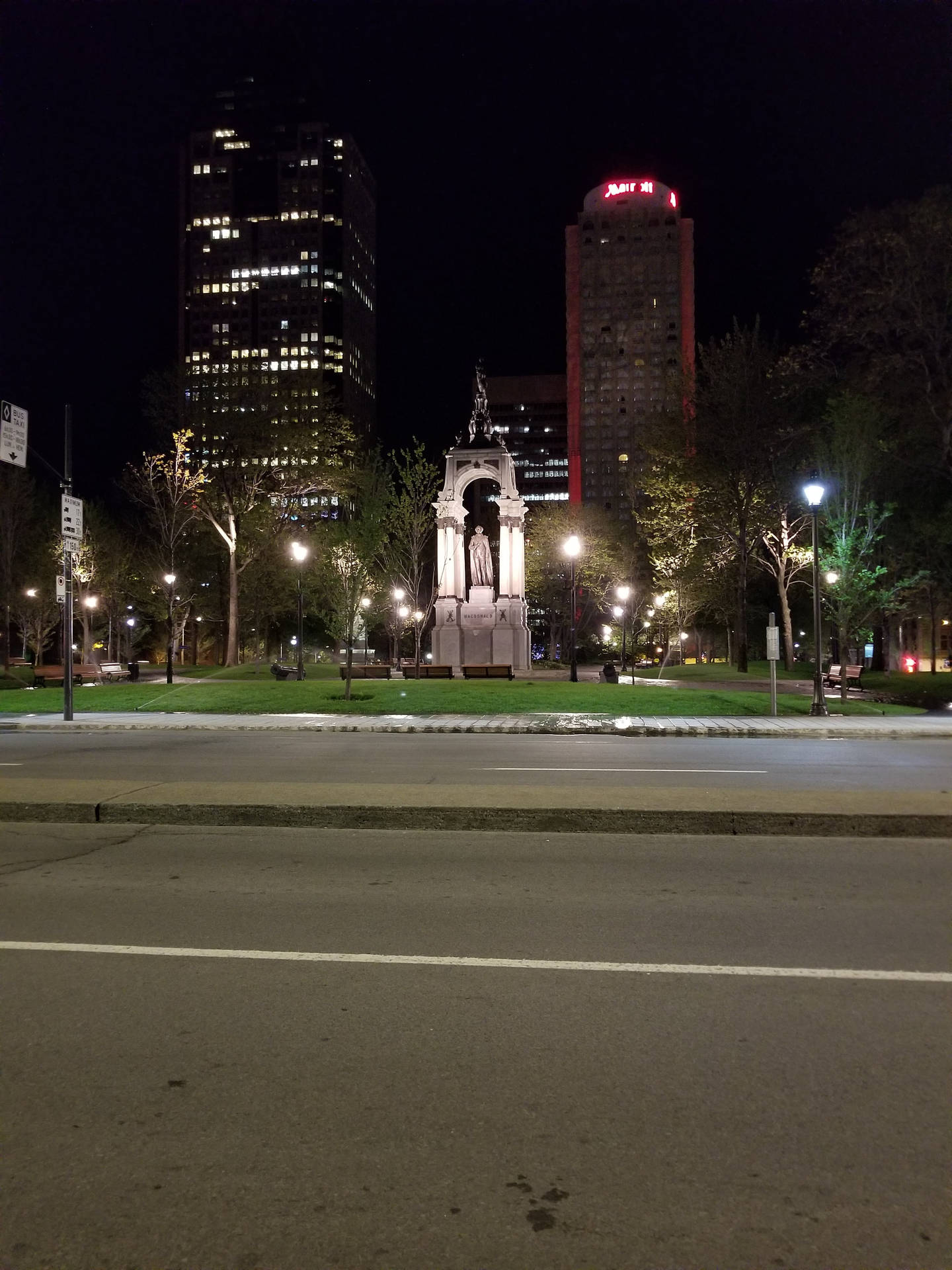 Macdonald Monument In Montreal Background