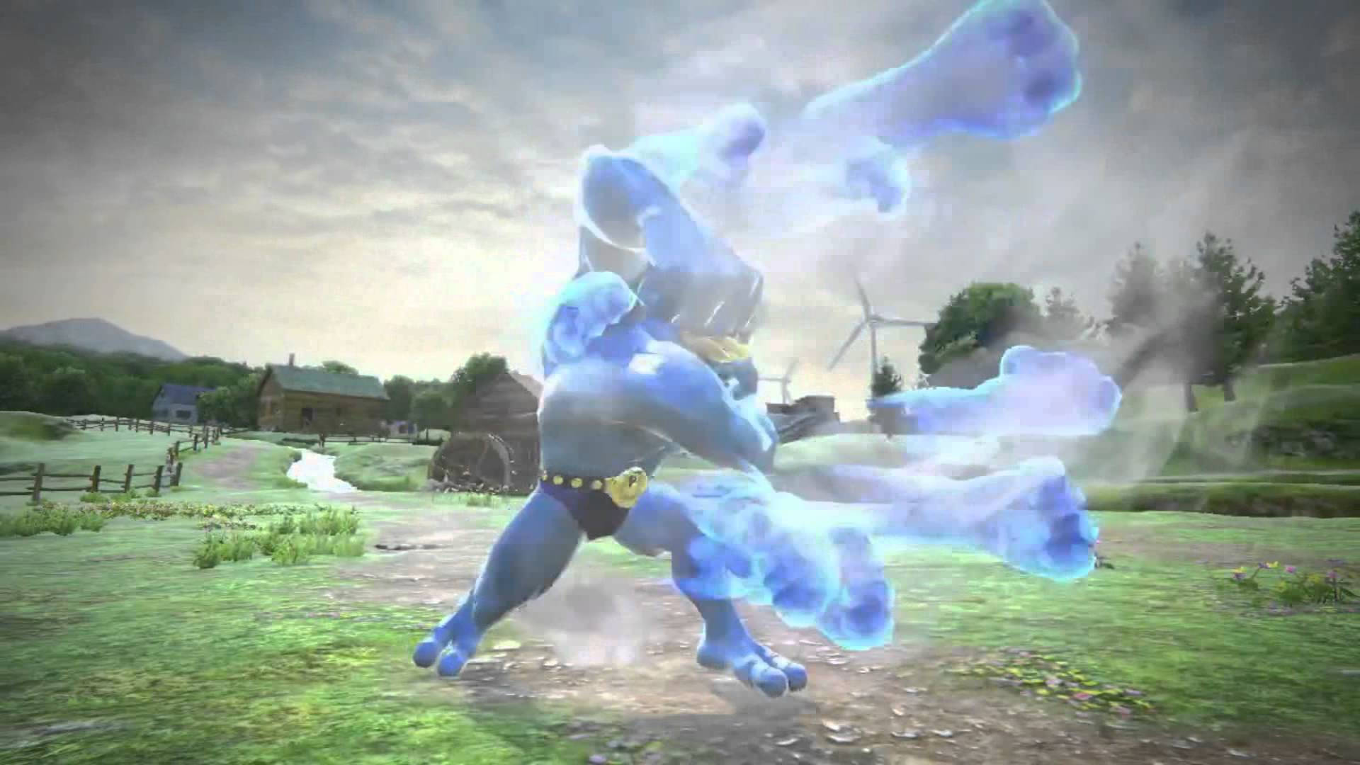 Machamp Glowing Blue Punches Background