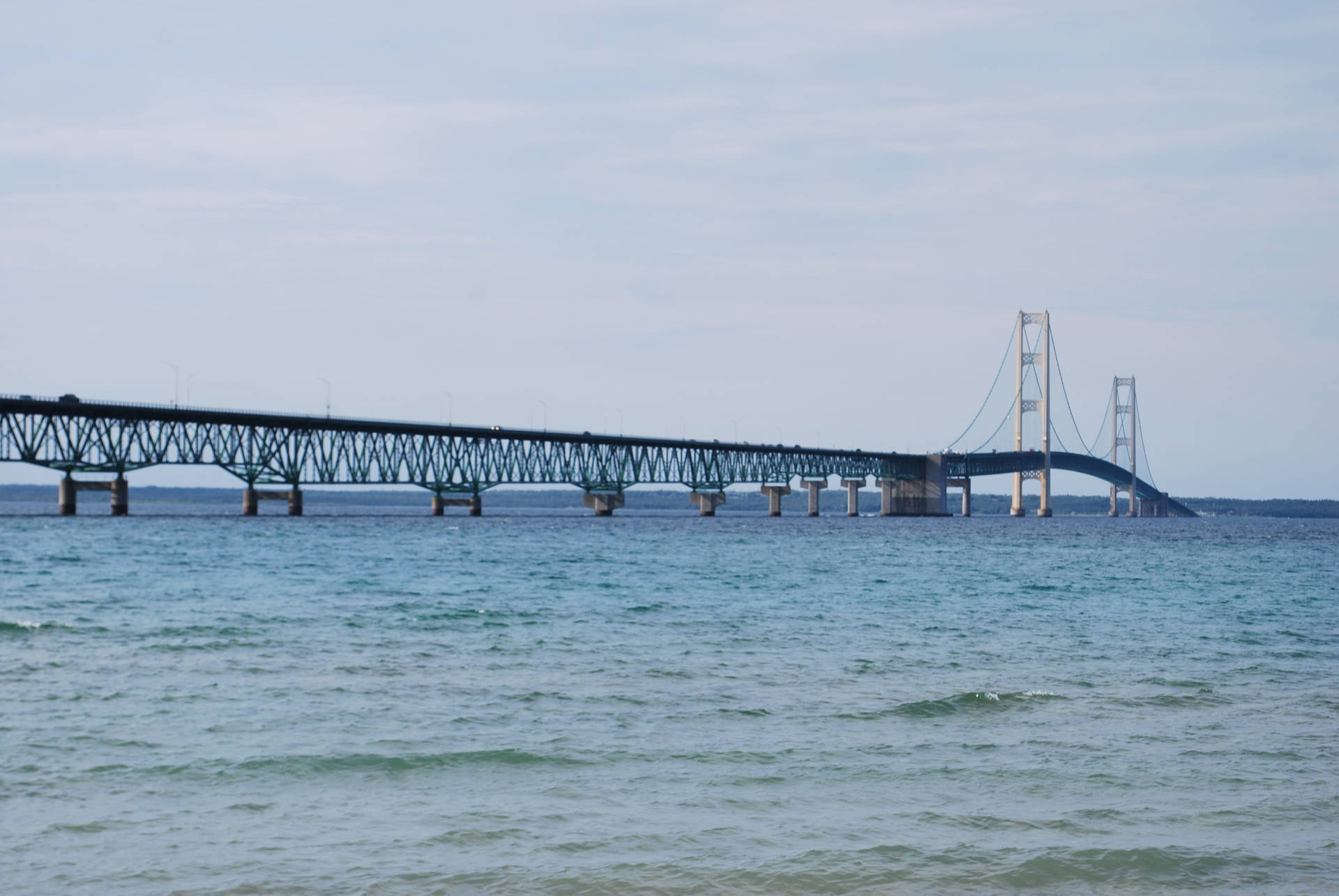 Mackinac Bridge Choppy Waves Background