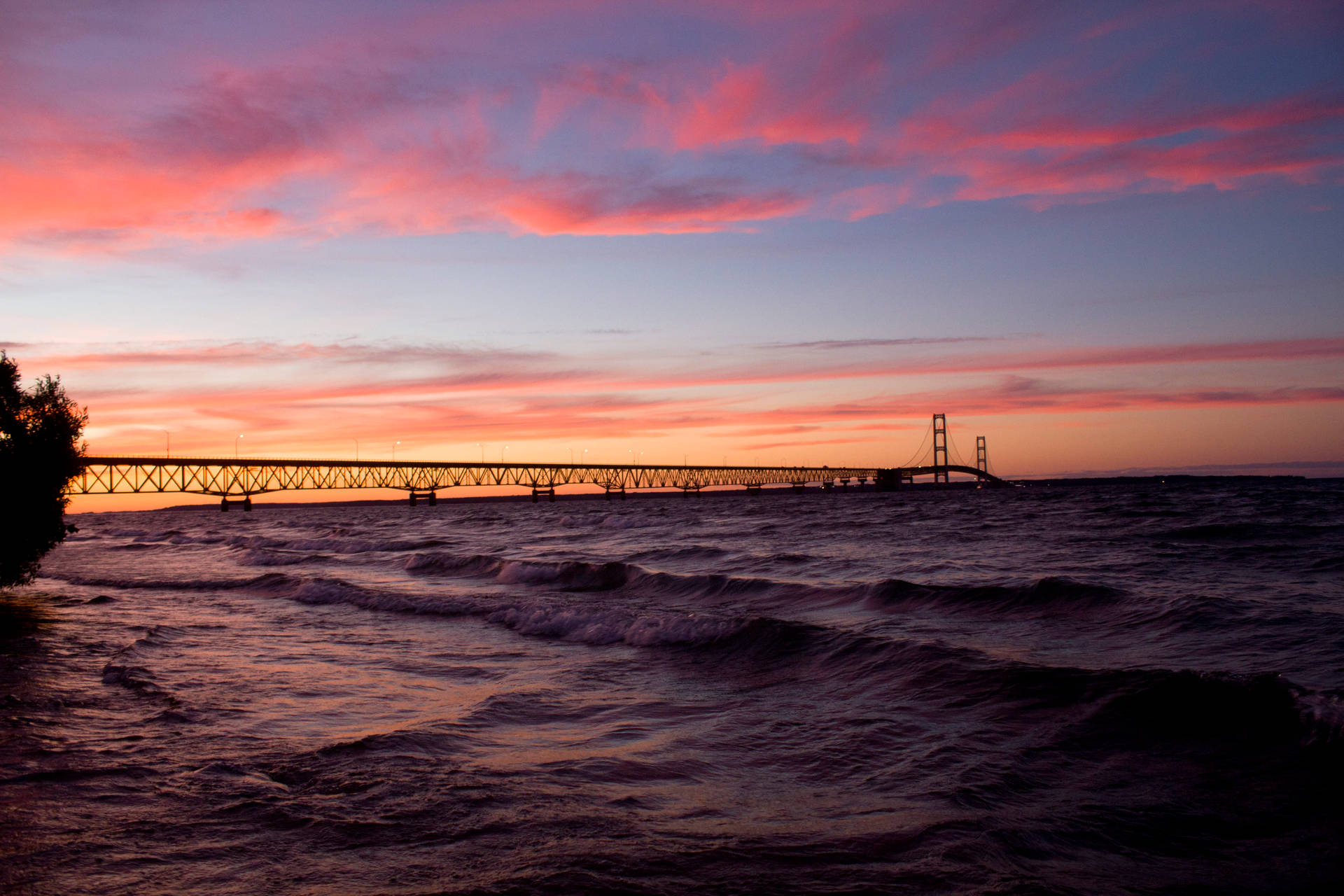 Mackinac Bridge During Dusk Background