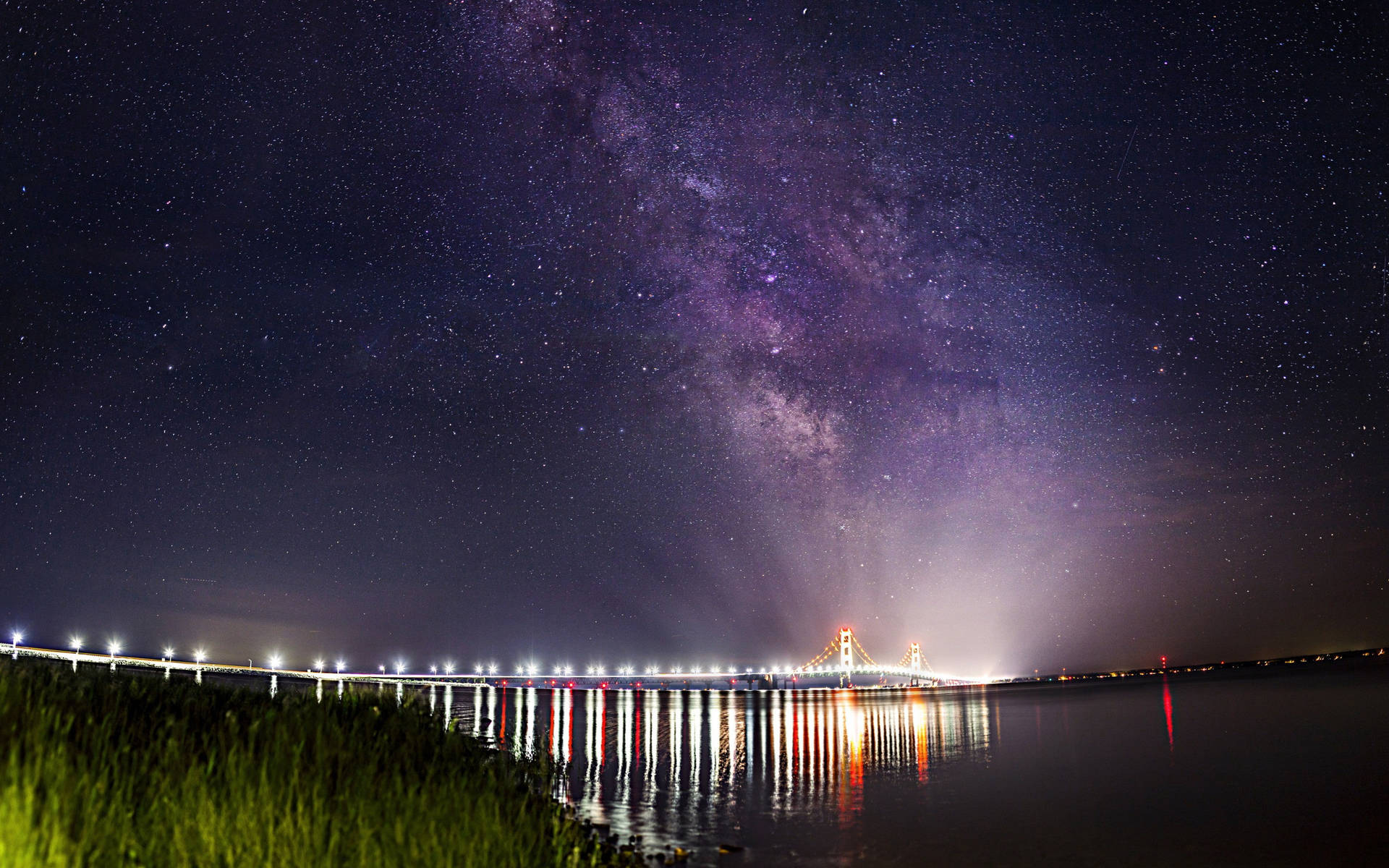 Mackinac Bridge Starry Night Sky Background