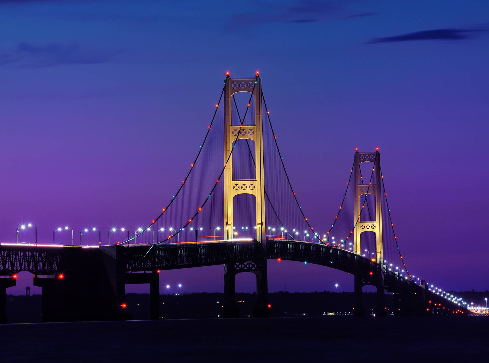 Mackinac Bridge With Purple Night Sky Background