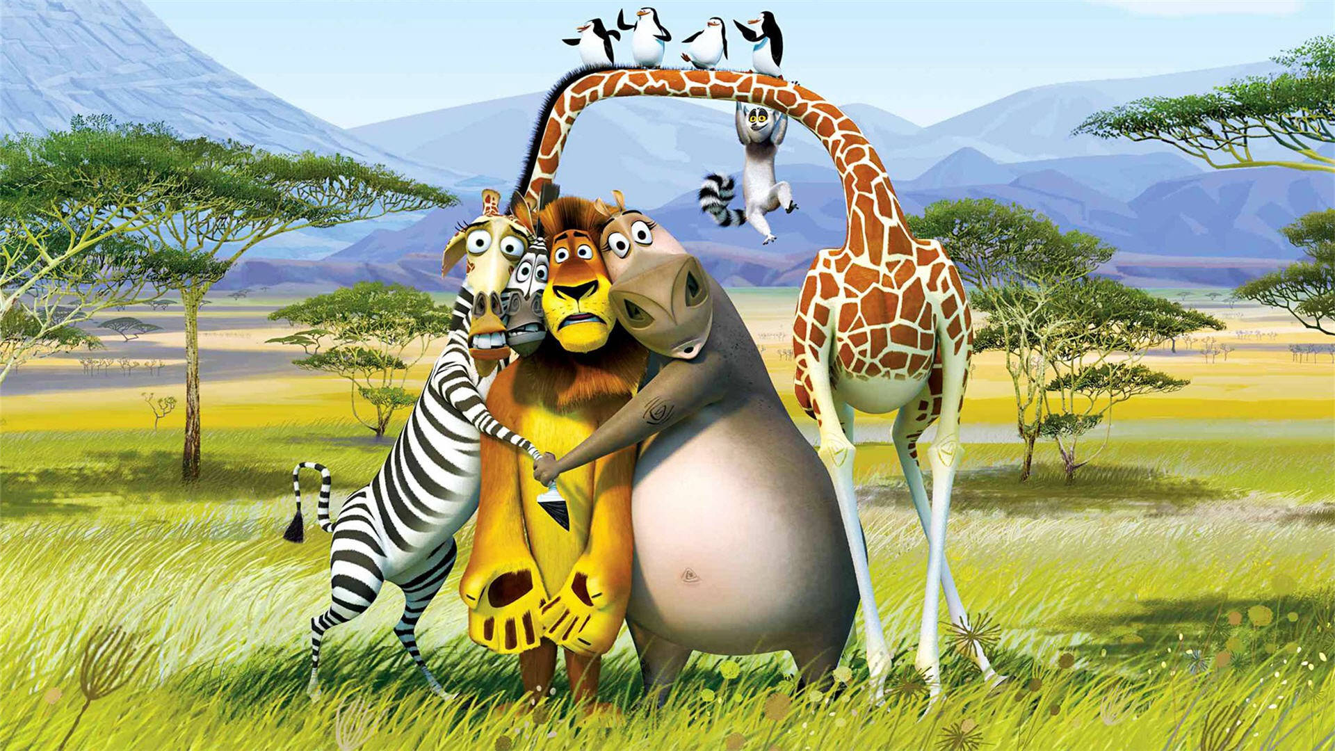 Madagascar Hugging Characters Background