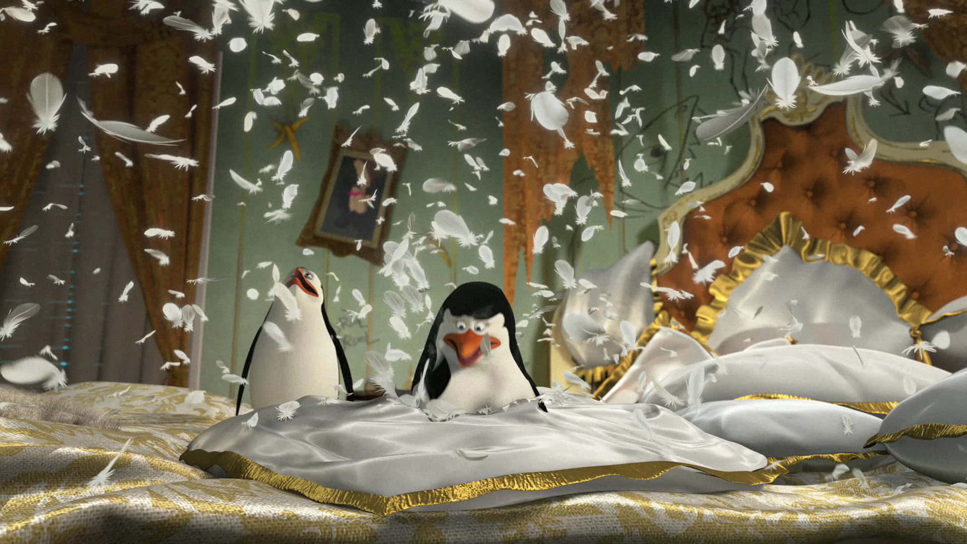 Madagascar3 Penguins Feather Explosion Background