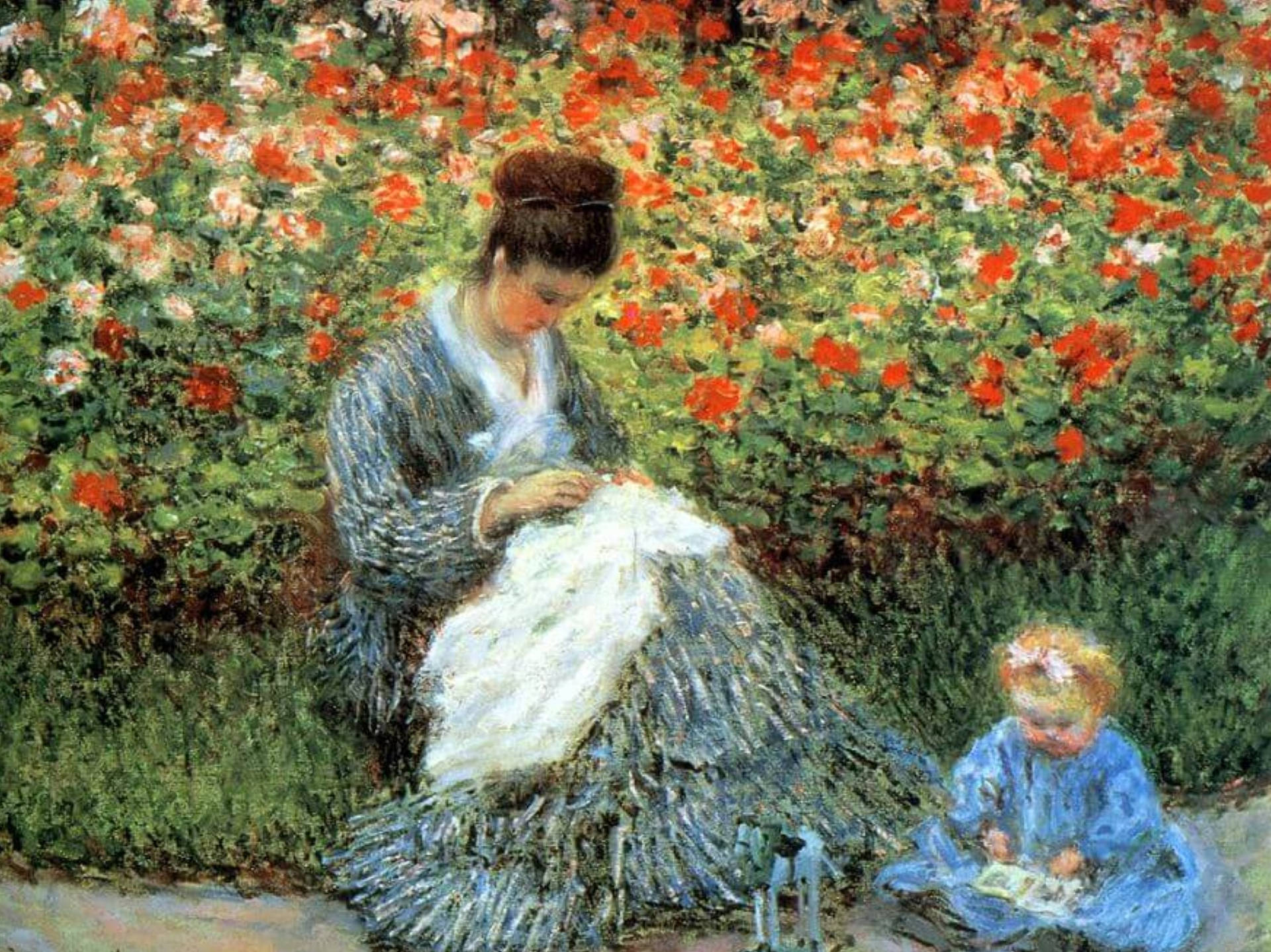 Madame And Child Art By Claude Monet Background