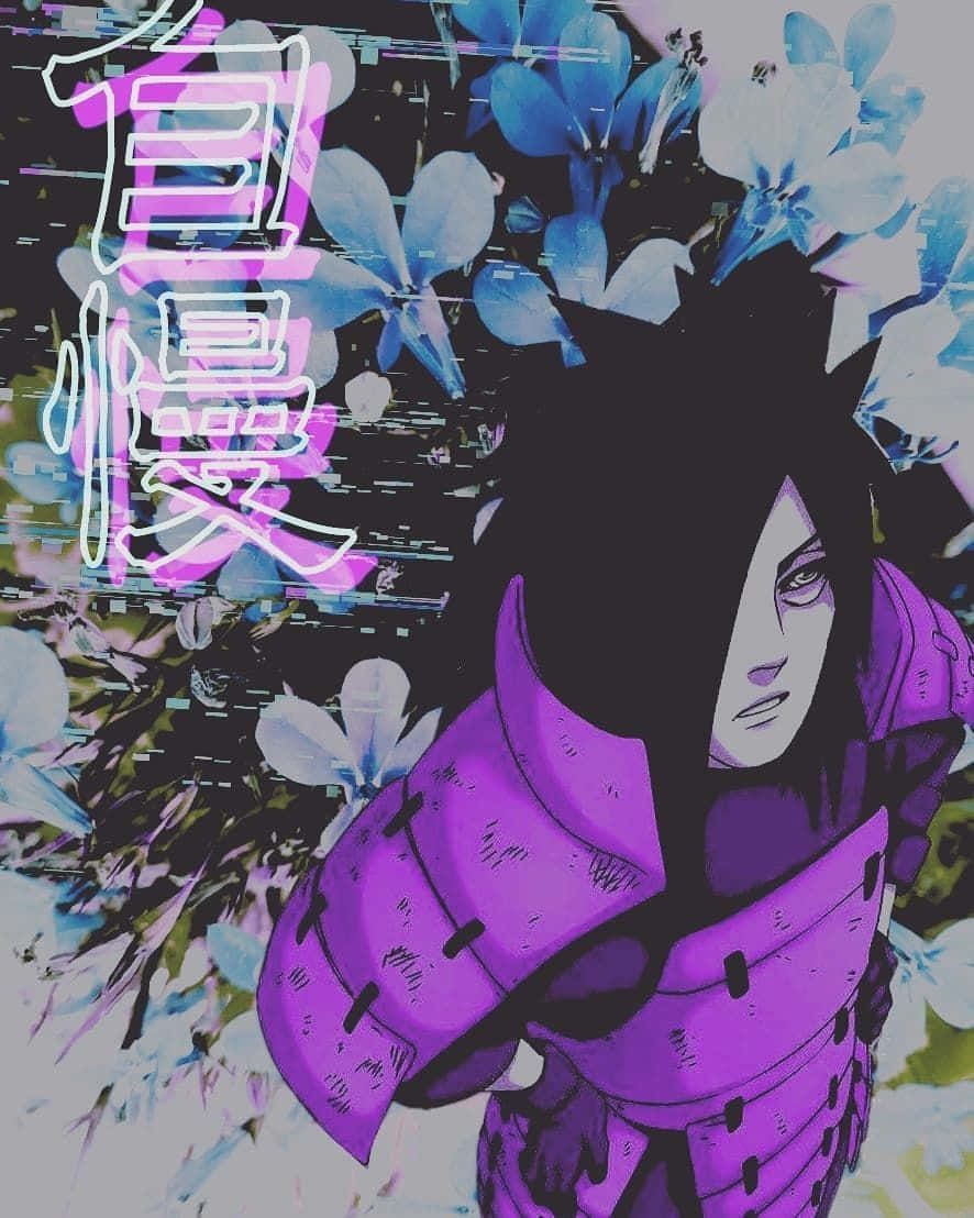 Madara Aesthetic With Retro Japanese Text Background