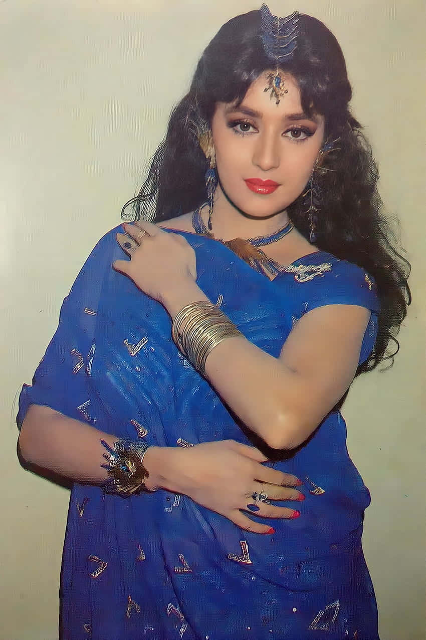 Madhuri Dixit Traditional Blue Attire Background