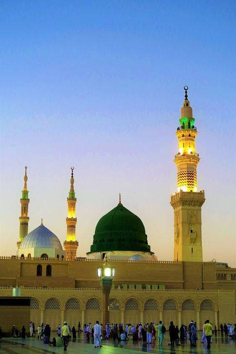 Madina Green Dome In Dusk Background