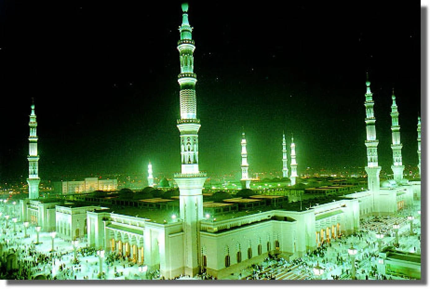Madina Prophet's Mosque Illuminated Green Background