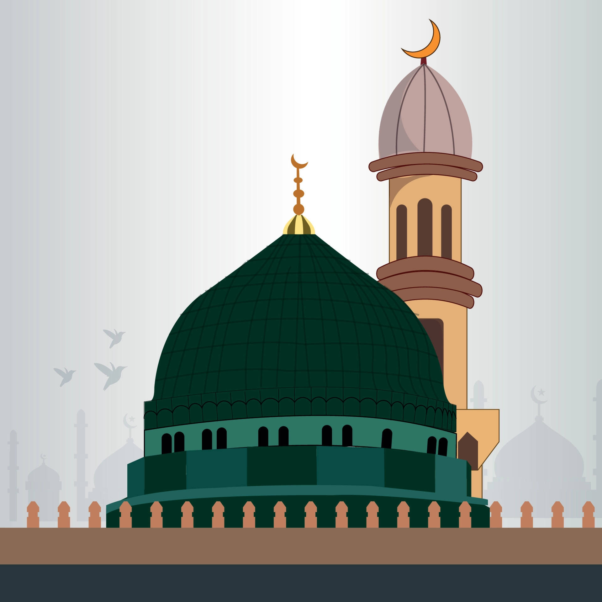 Madina's Green Dome In Vector Background