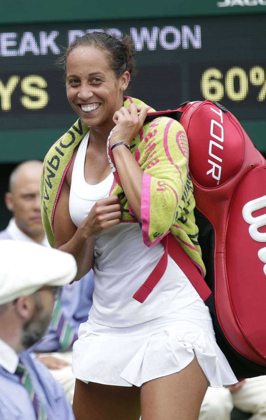 Madison Keys Holding Racket Bag Background