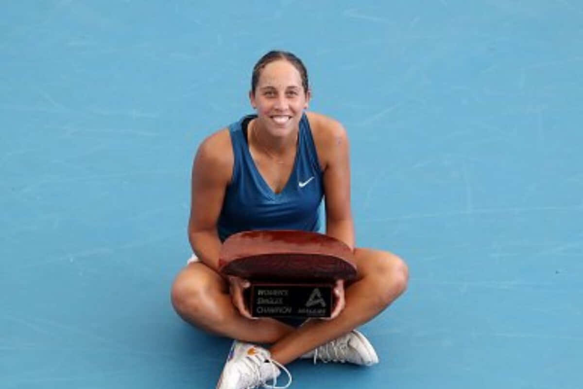 Madison Keys Sitting On Ground Background