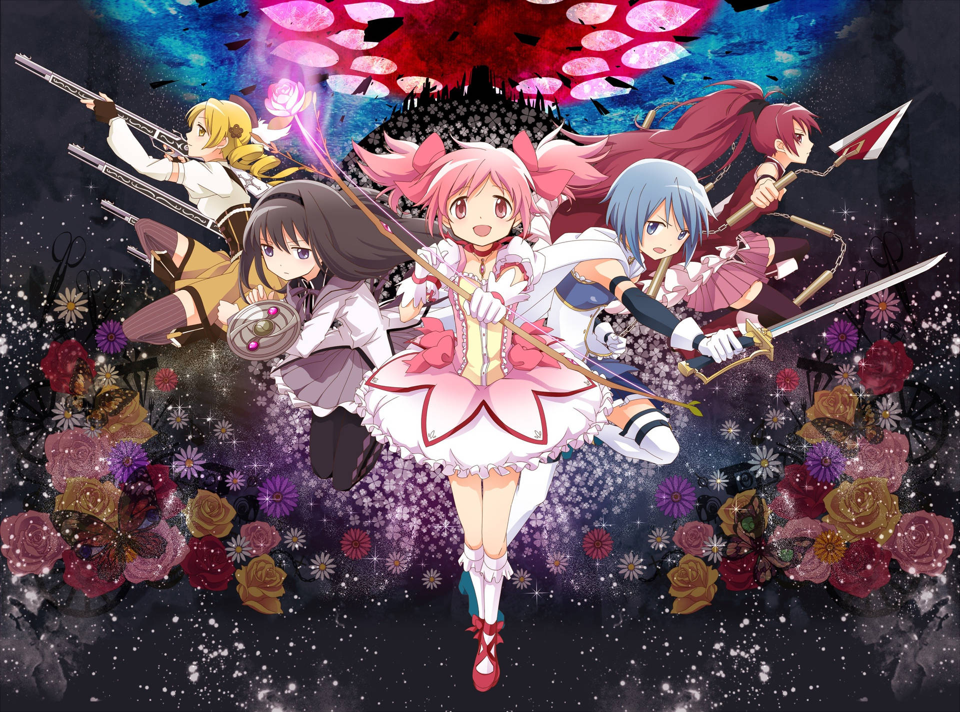 Madoka Magica Battle And Weapons Background