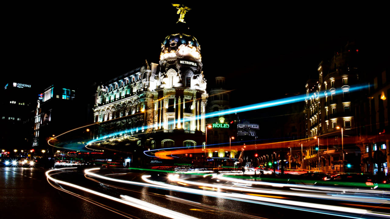 Madrid Gran Via Long Exposure Background